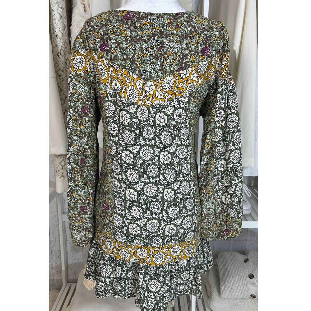 Skies Are Blue Women's Size S Green Floral Peasant Boho Tunic Blouse Dress #0497 - Picture 5 of 11